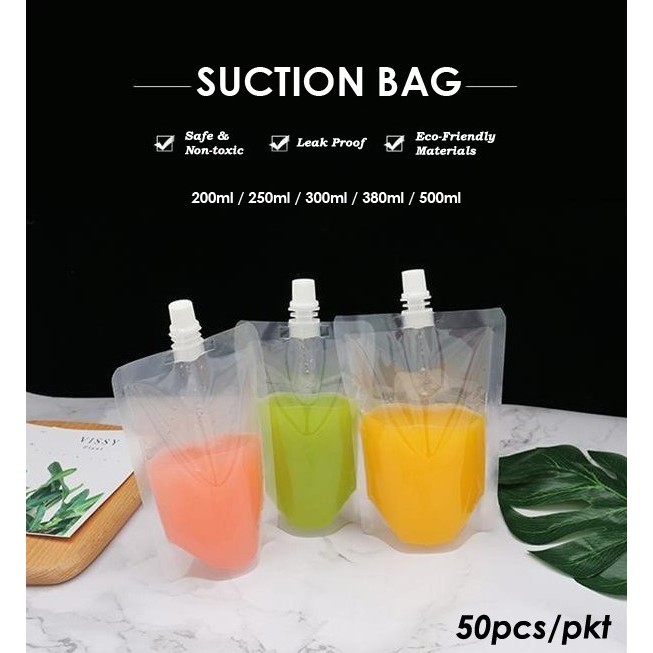 DIY Plastic Transparent Suction Drinks Bag 50PCS PKT Shopee