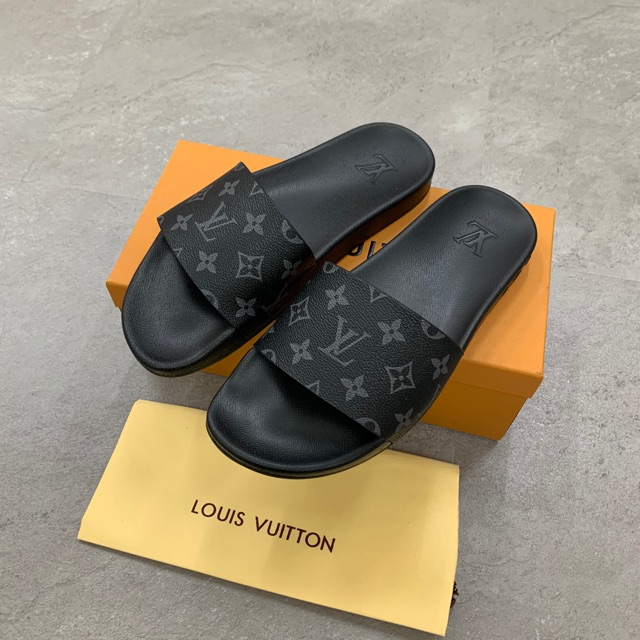 Louis Vuitton Black Rubber Monogram Waterfront Slide Sandals Size