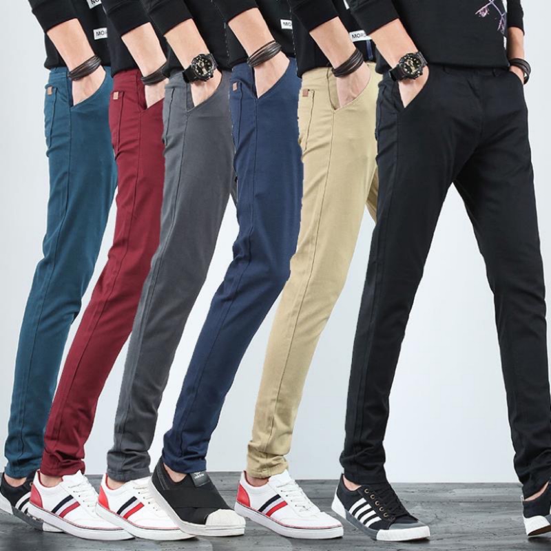 Men Slim Fit Seluar Slack Stretch Cotton Casual Pants Chinos Elastic Cotton  Long Trousers