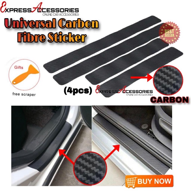 4Pcs Universal Carbon Fiber Car Door Sill Side Step Strip Stickers Anti-Scratch  Protective Film