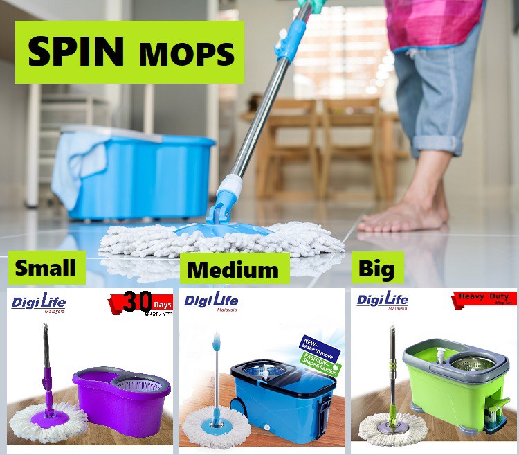 DIGILIFE Spin Mop 6L Pail Microfiber Cloth Floor Mop Magic Clean Mop  Spinner 360 Spinning Mop Cheap Mop Set (Light Grey)