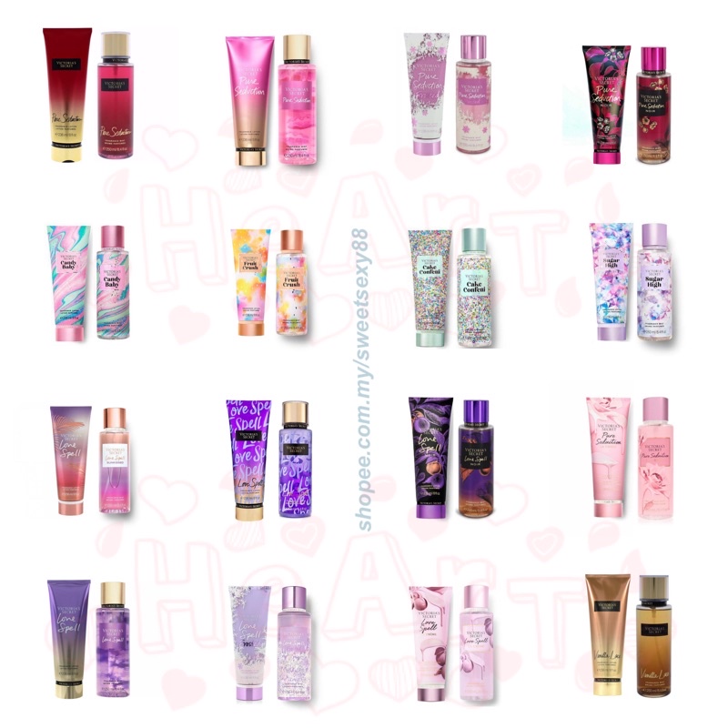 Victoria's Secret Body Mist & Body Lotion Combo Set Collection Large Size.