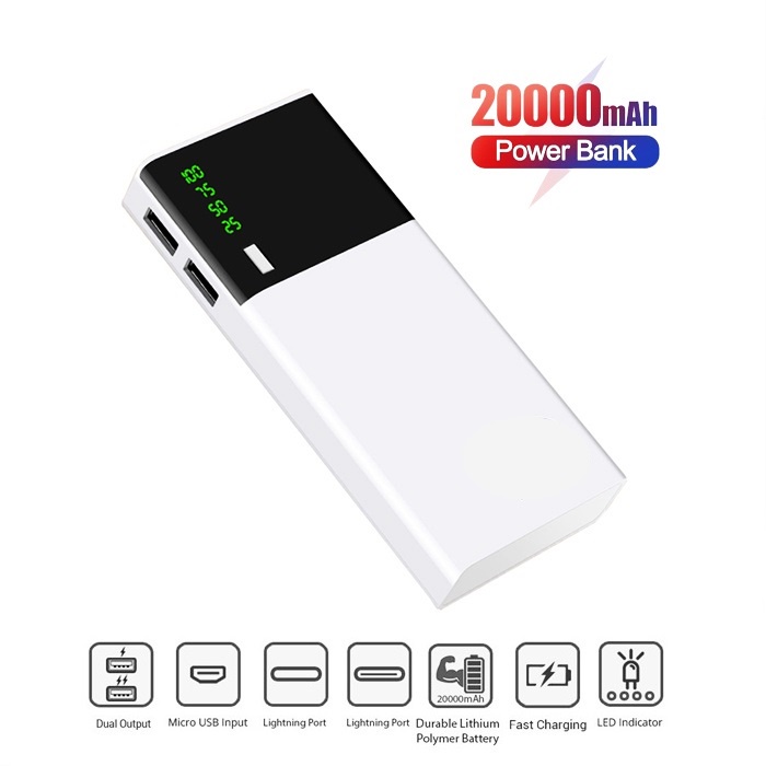 Powerbank 20000mah Led Display 5v21a Dual Input Dual Output - Hitam