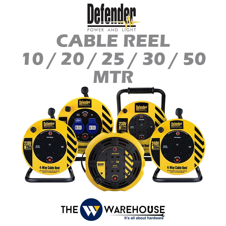 Defender Industrial Extension Wire Cable Reel 10 / 20 / 25 / 30 / 50 mtr