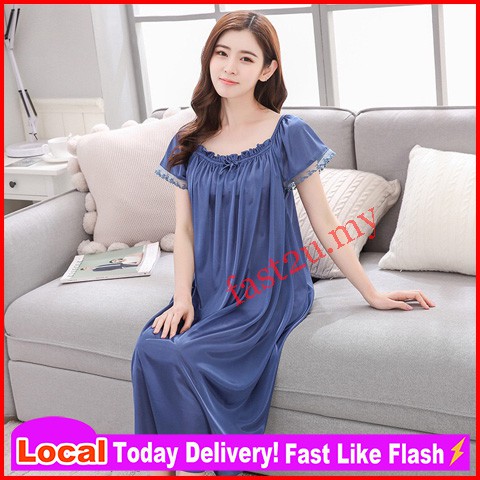 Women Sleepdress Nightdress Ice Silk Nightgown Comfortable Nightwear  Sleeveless Sleepwear Baju Tidur Wanita 女式睡裙 Ready Stock 222229