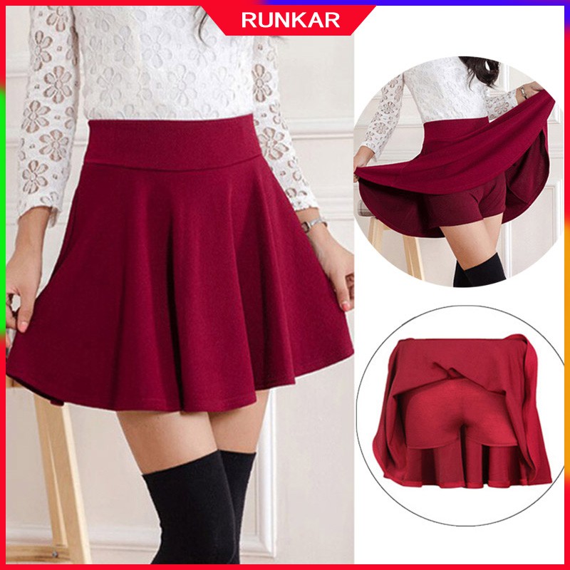 M 5XL Women s Pleated High Waist Cotton Short Skirt Preventing