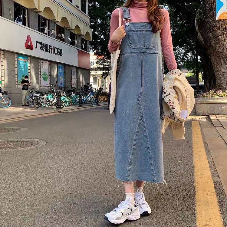 Overall long dress denim sale