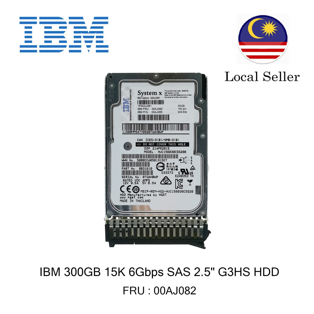 IBM 300GB 15K 6Gbps SAS 2.5 G3HS HDD // 00AJ081 // 00AJ082