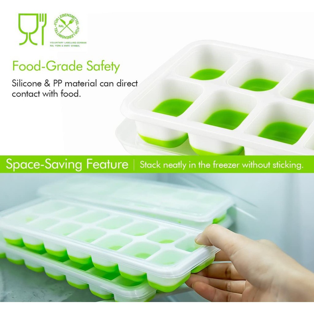 Double layer compressed ice tray with cover, BPA free ice tray, ice tray  with cover, each layer 32 cubic ice tray 