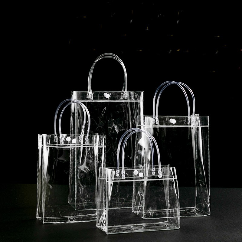 Clear PVC Tote Bag with Button Transparent Shopping Bag Fancy