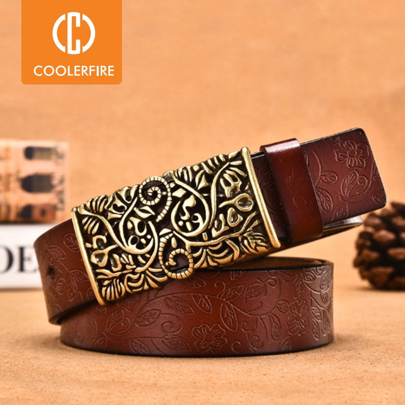  ccoolerfire Men Genuine Leather Belts Stone Pattern