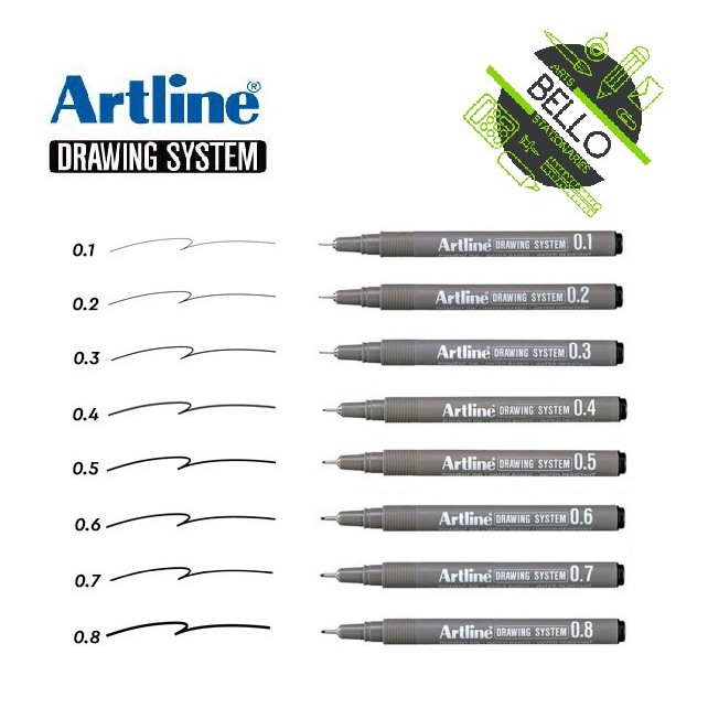 Artline Drawing System Pens, 0.2, 0.4, 0.6, 0.8 mm Writing Widths, Black, 4  Pack (EK-230-4PW2)