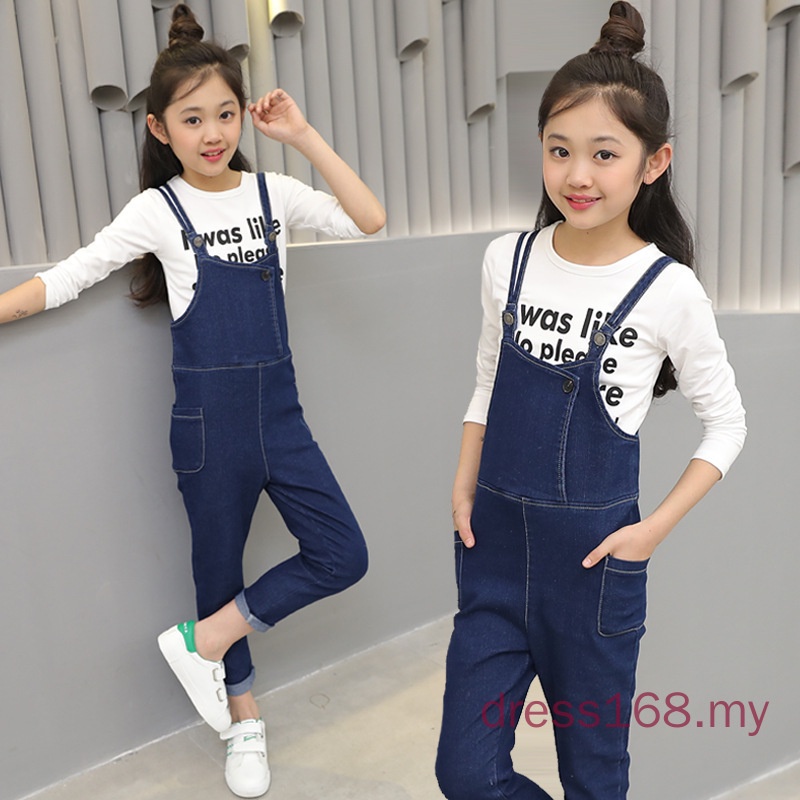 5-14yrs Girls Clothing Jumpsuit Denim Long Pants Casual Cotton Baby Kids Jeans  Overalls Kid Fashion Outfits Girl Costume