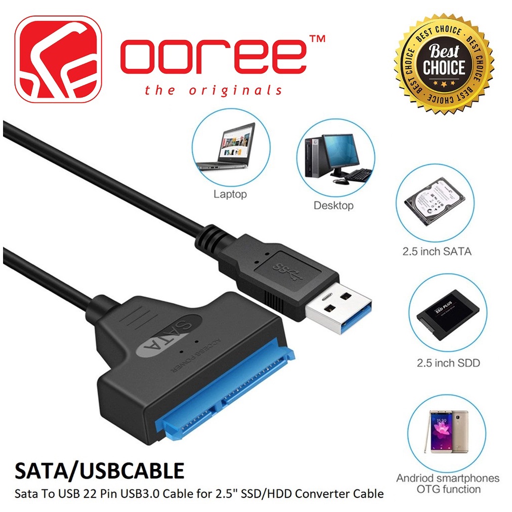 HDD Adapter Cable SATA 3 to USB SSD Adapter Cord 2.5 Inch Hard Driver Disk  Converter Cord with 22pin, USB 2.0 