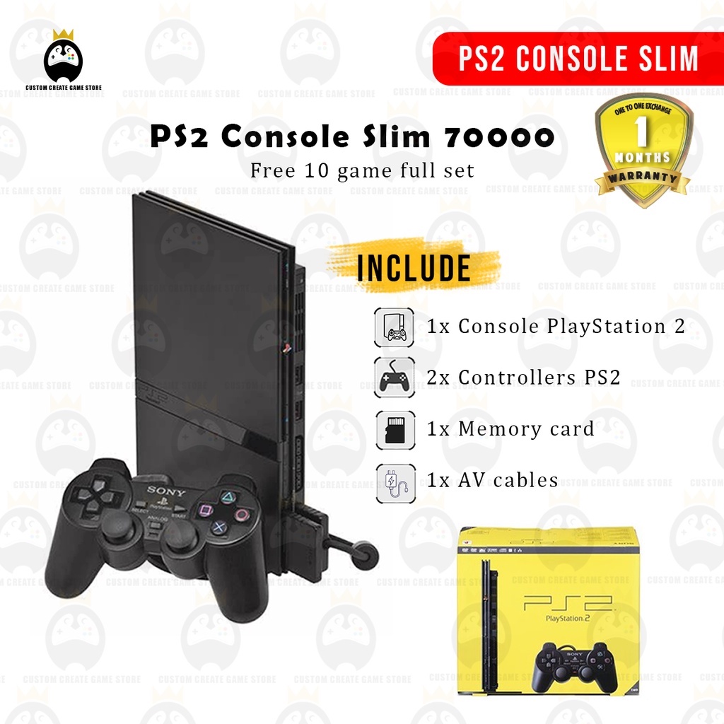 PS2 CONSOLE SLIM MODEL 70000 REFURBISH SET FULL SET *PS2 MURAH*