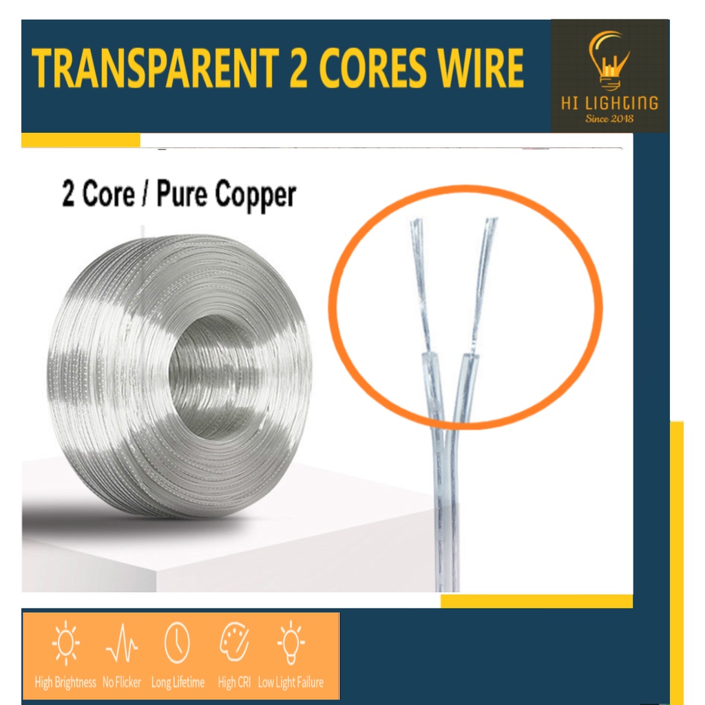 2 Core Transparent Parallel Electric Wire / Transparent Flat Wire /  Parallel Wire for lighting