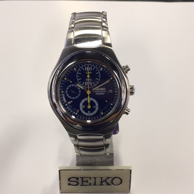 Seiko chronograph watch. Blue dial. Yellow hands Shopee Malaysia