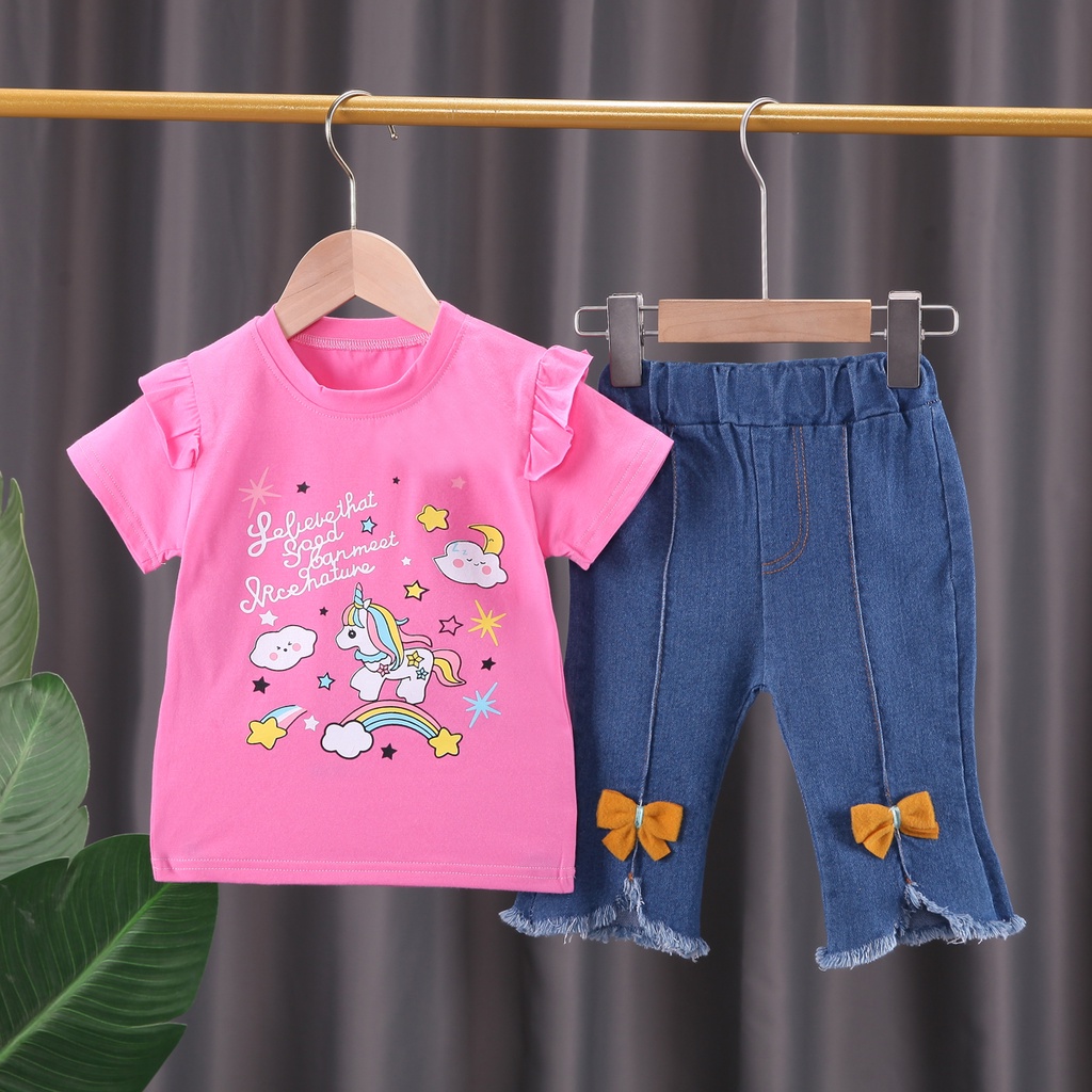 New Arrival Girls fashion suits T shirt short jeans 2PCS baby