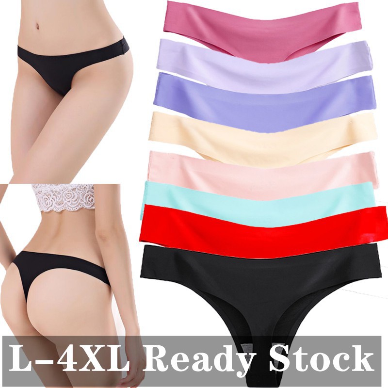 5pcs Thong Panties Sexy Lingerie Plus Size Woman Ice Silk Seamless