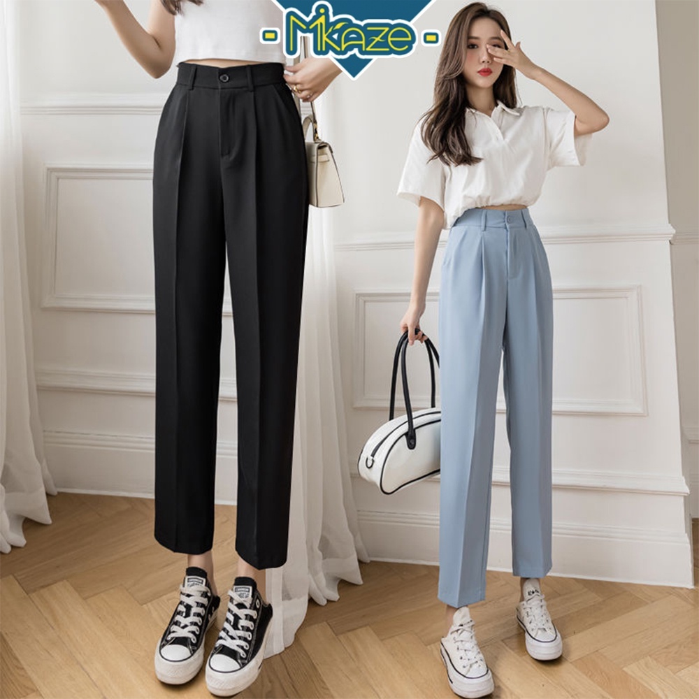 Women Long Pants Straight 9-Point Suit Pants Korean Style High Waist Loose  Pants Slimming Casual Wide-Leg, Women's Fashion, Bottoms, Other Bottoms on  Carousell