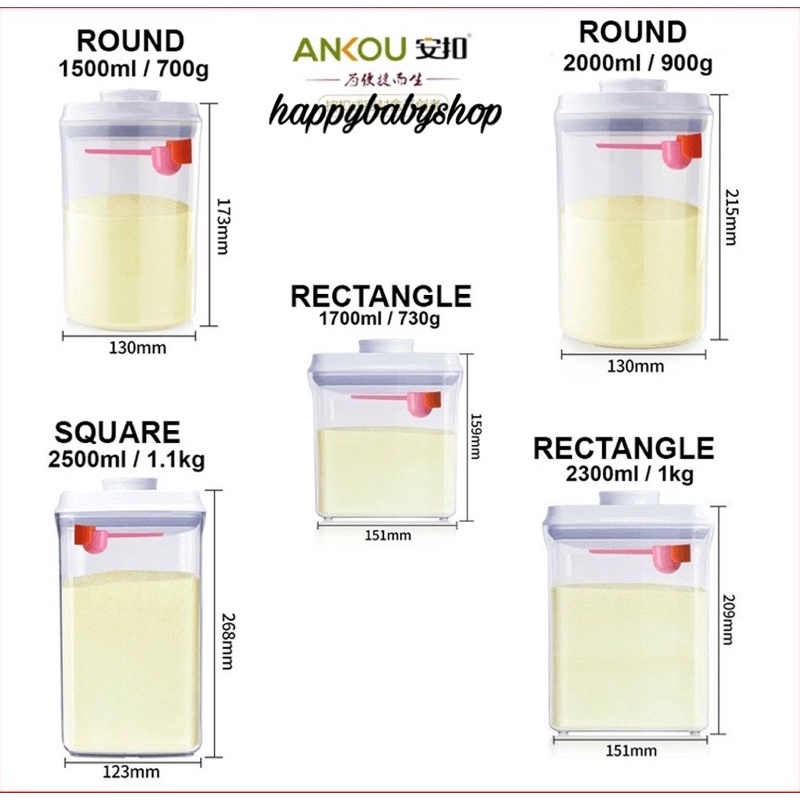 Ankou - Air Tight Milk Powder Container - Rectangle (2300ml) *White*