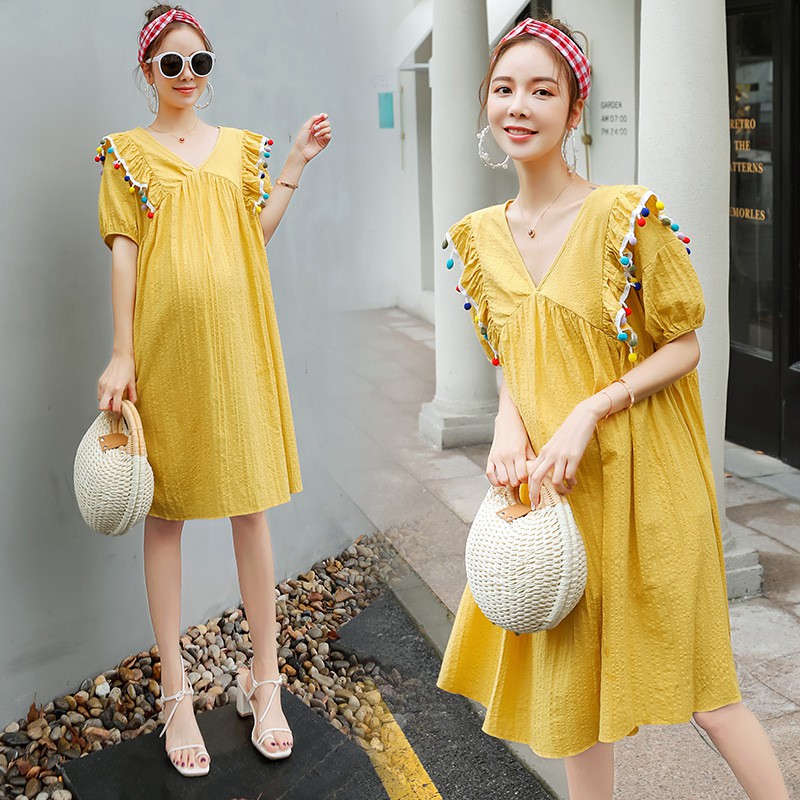 Korean Pregnancy Clothes Summer Cotton Short Sleeve Casual Loose Maternity  Dress