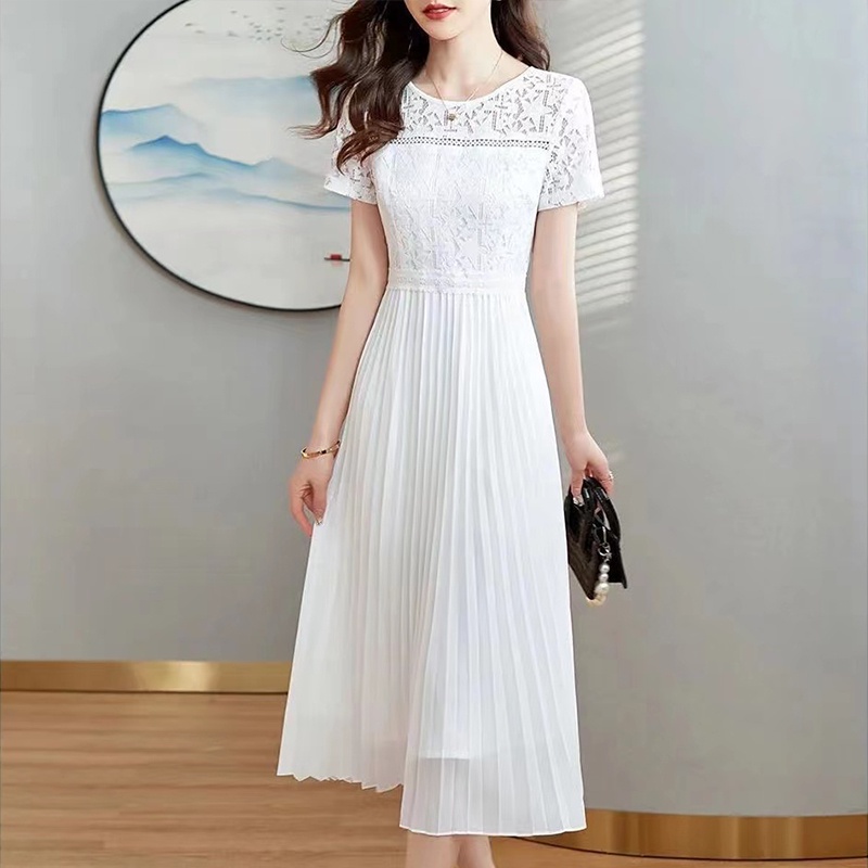 Short sleeve 2024 lace dress white