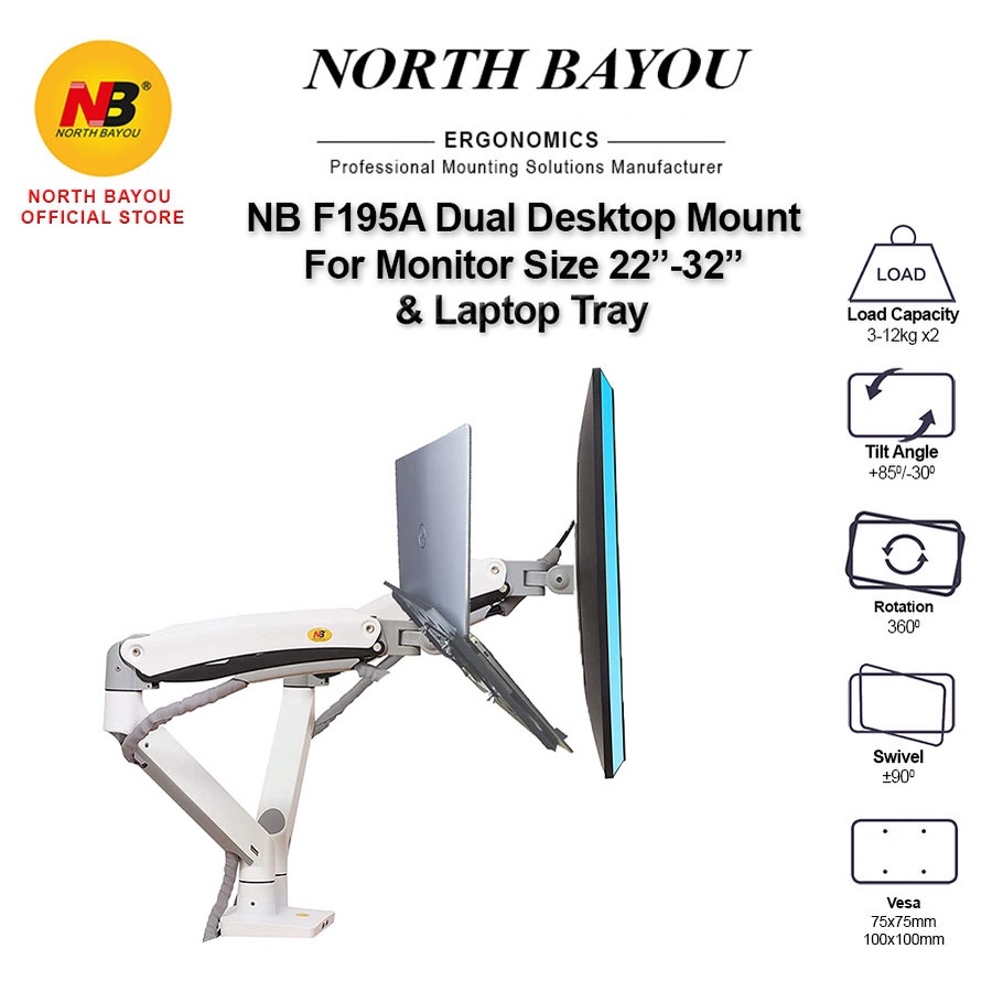 North Bayou F195A Dual Monitor Desk Mount Stand for 22 to 27 Screen – NB TV  Mount