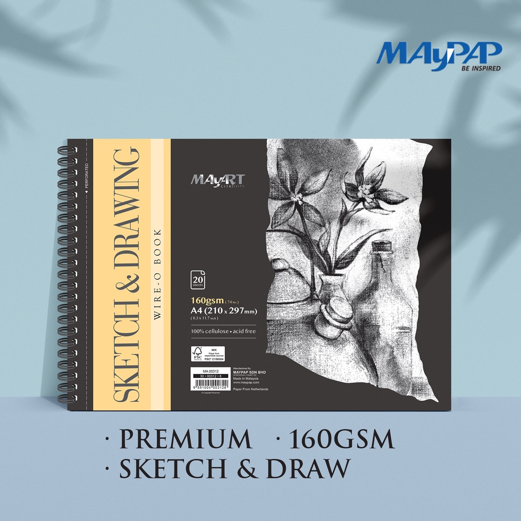 MayArt Wire-O Premium Sketch & Drawing Book 160gsm / 20shts