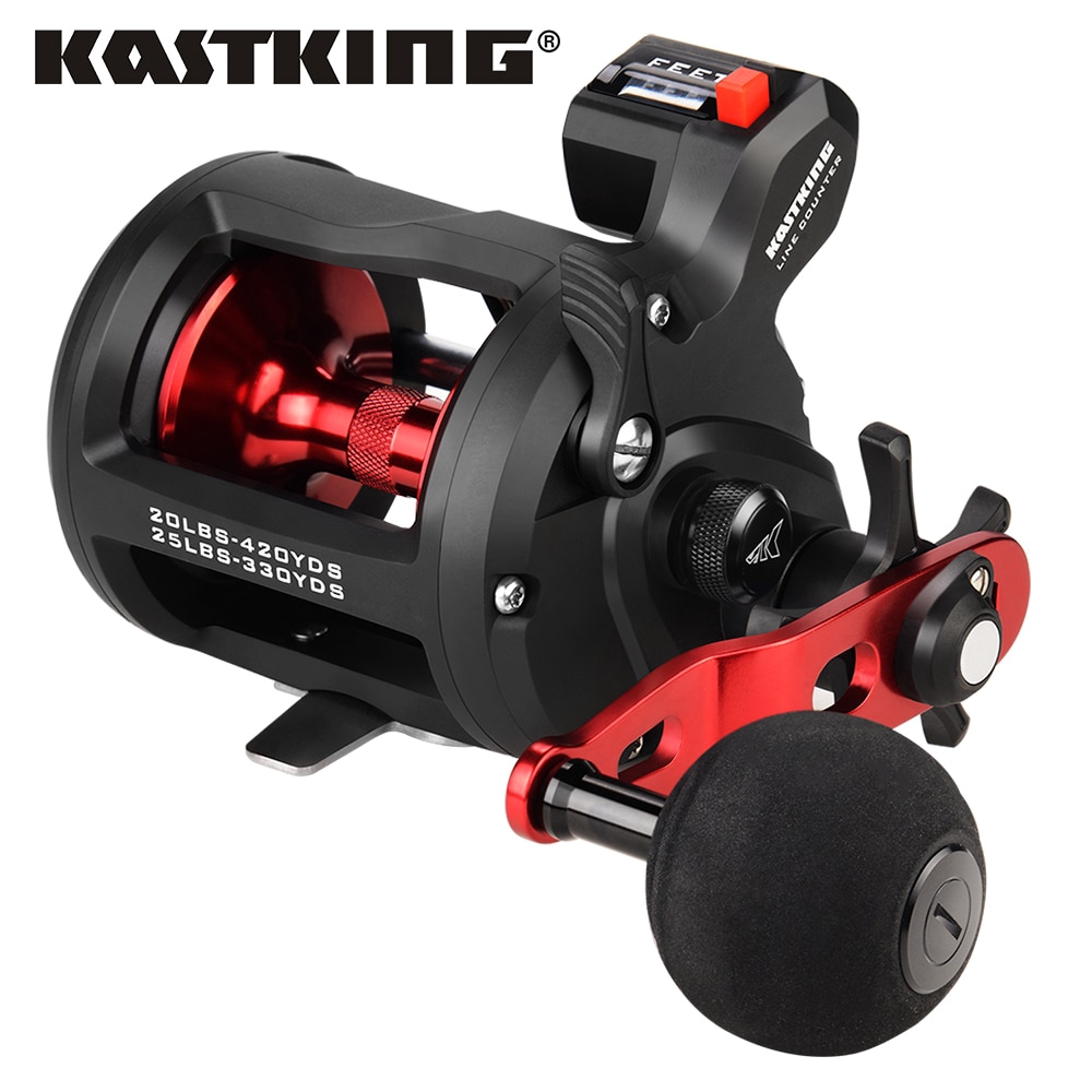 KastKing ReKon Line Counter Trolling Fishing Reel Round Baitcasting Reel  Graphite Body 3+1 BBS Drum Reel