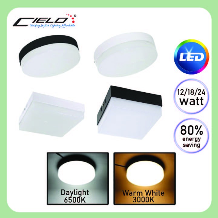 CIELO 12W 18W 24W BLACK WHITE ROUND SQUARE LED SURFACE DOWNLIGHT