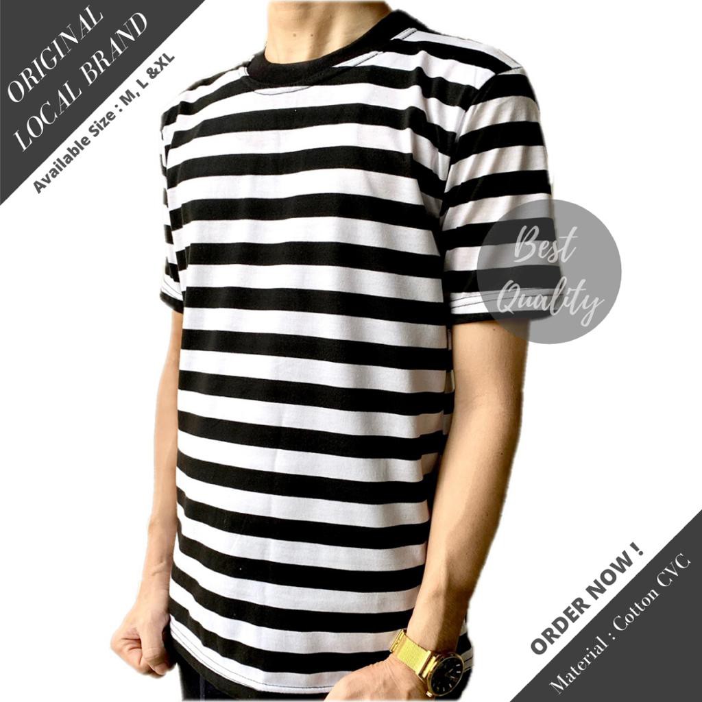 Plain STRIPE T-Shirt BIG Black LIST White T-Shirt STRIPE Line