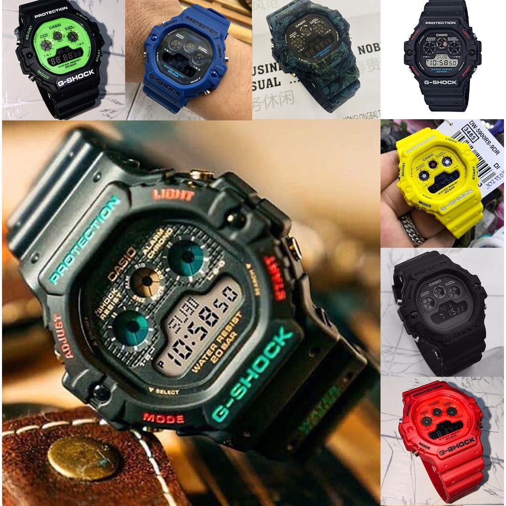 G SHOCK RASTA TAPAK KUCING DW5900 KUNING HITAM BIRU JAM TANGAN