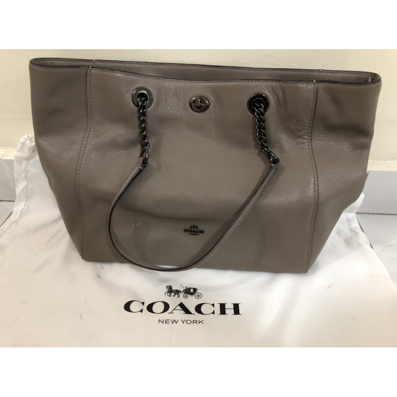 Coach turnlock chain tote 27 in polished pebble clearance leather