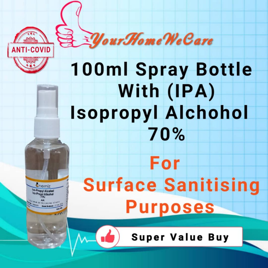 Isopropyl Alcohol Isopropanol 70% Rubbing Alcohol Lab Grade 100ml Spray  Bottle