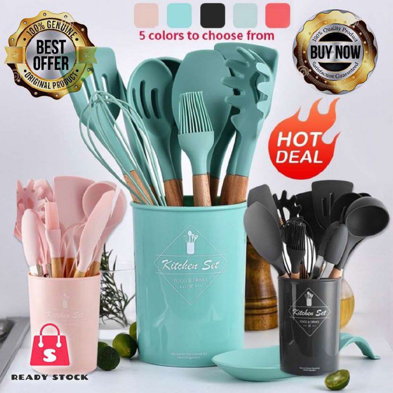 12Pcs Cooking Tools Kitchen Cookware Set Silicone Utensils Cooking