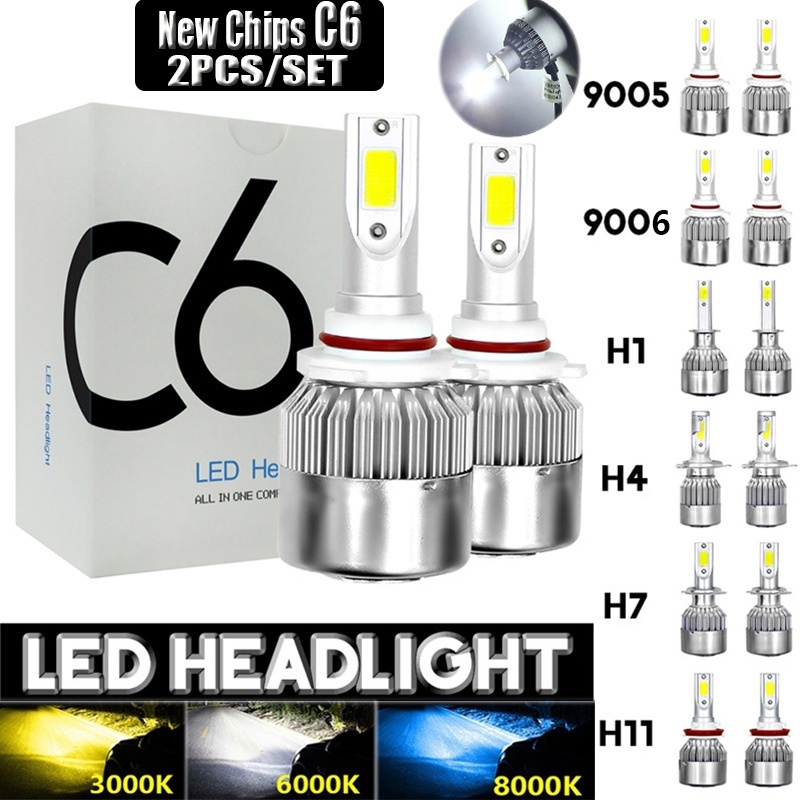 2PCS New Chips C6 LED Car Headlight 3000K 6000K 8000K LED Fog Lights IP67  12V H1 H3 H4 H7 H11 9006 9005 H13