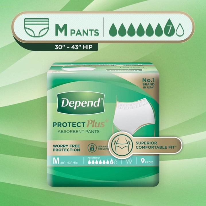 Depend Protect Plus Absorbent Pants Size M 9 pieces / L 8 pieces  Incontinence Pants - Lampin Dewasa Pakai Buang