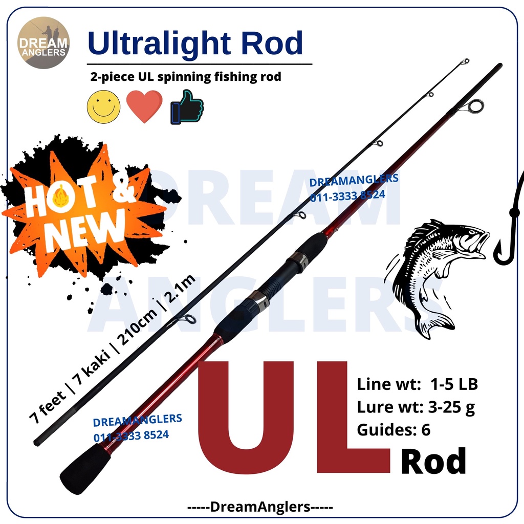NEW 2021 MODEL] Ultralight UL Rod 1-5 lb 7 feet kaki 2.1m 210cm 2-piece spinning  fishing rod DreamAnglers Tsuriworld