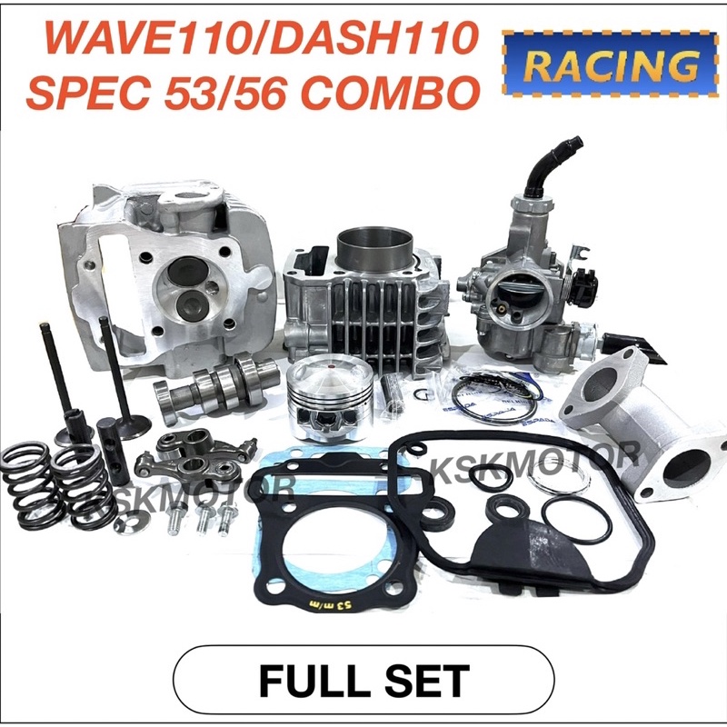 Block+Head Wave110/Dash110 Spec 53/56 Combo Set Full(blok wave110 53 56  racing combo set espada wave alpha dash2)