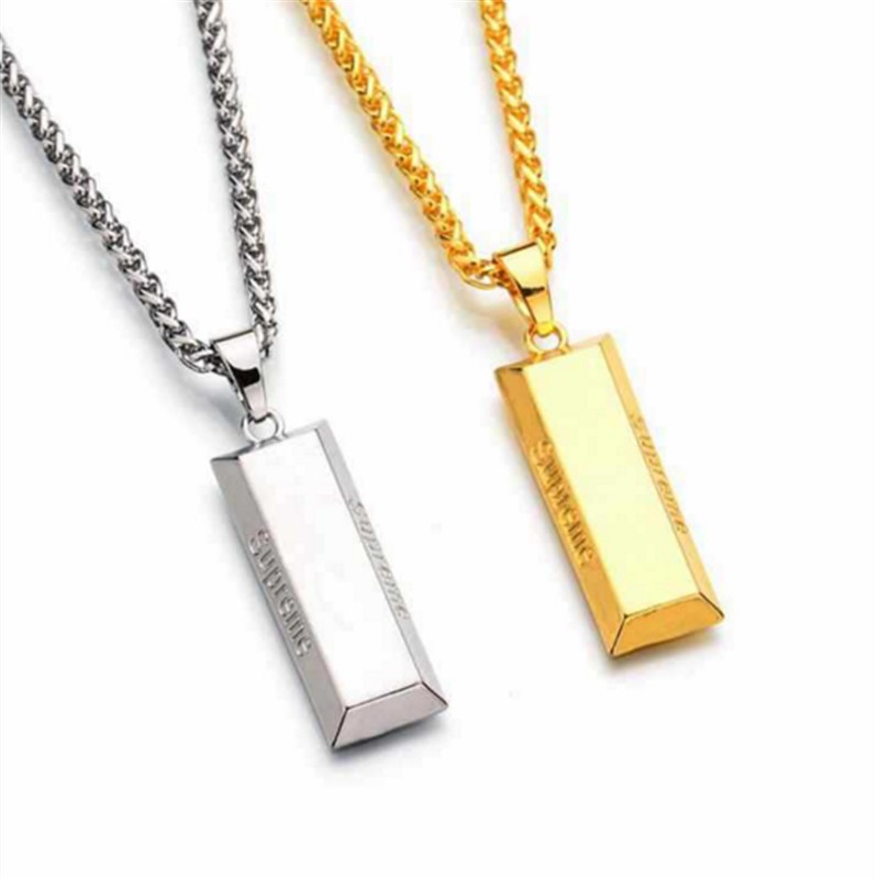 Unisex Hipster Gold Necklace Hip Hop Supreme Bar Brick Franco