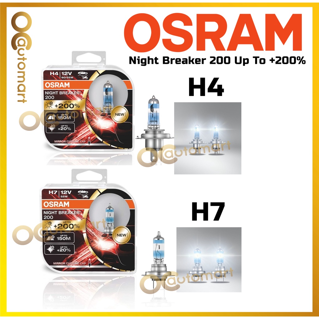 Osram Night Breaker 200 Up to +200% Headlamp Fog lamp Bulb H4 and H7  Headlight bulb