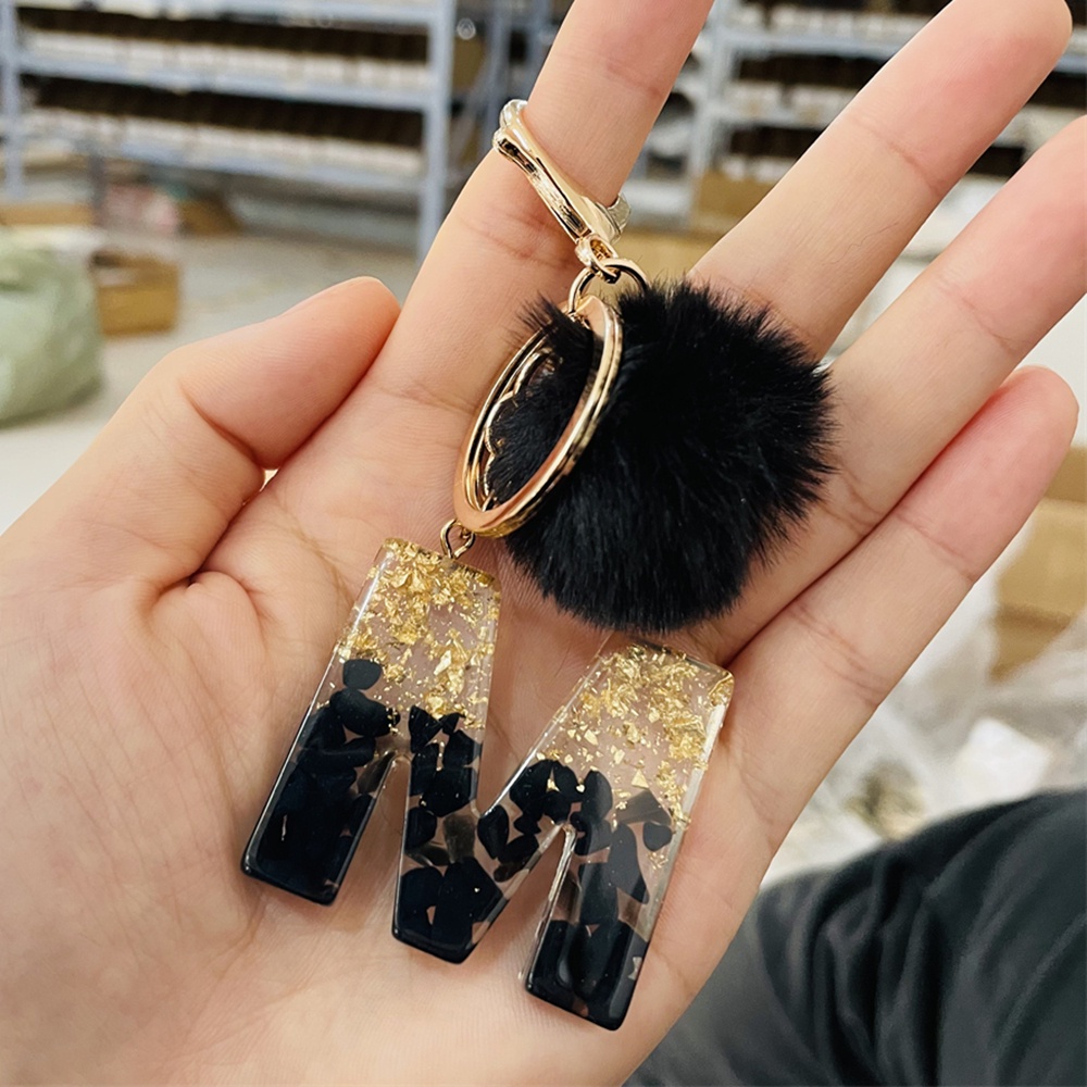 Multicolor Gradient Filling 26 Letter Resin Keychain With Yellow Ball And  Tassel For Women Initial KeyRing