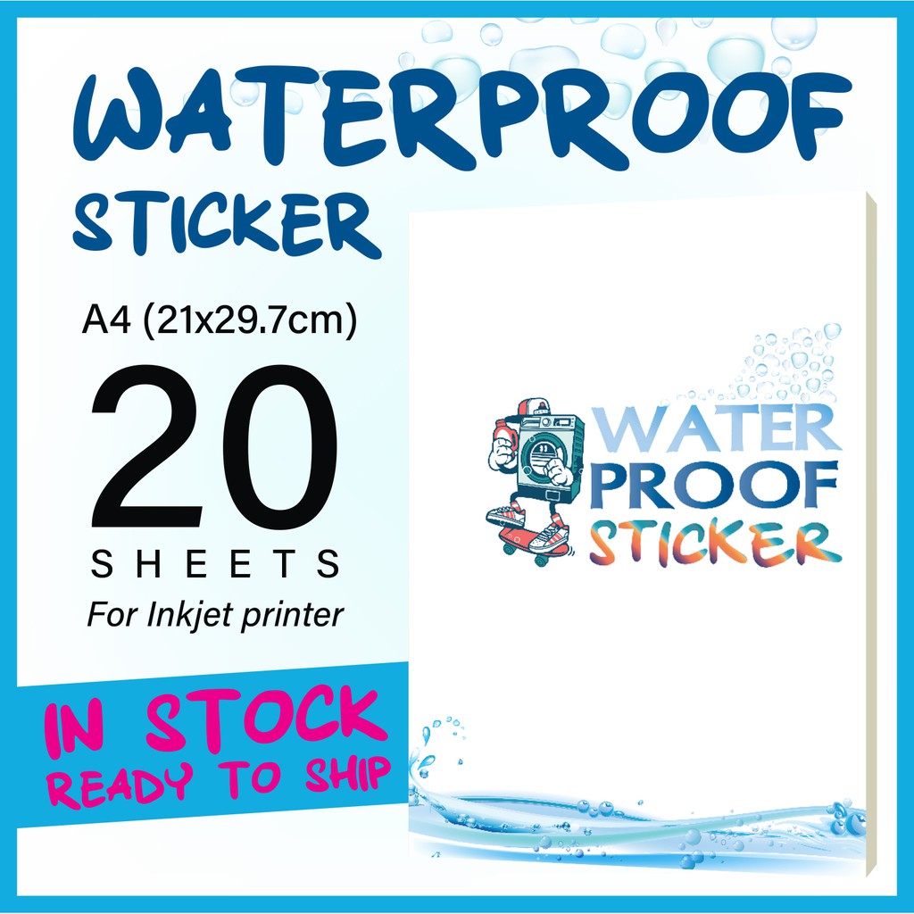 WATERPROOF STICKER - PP SYNTHETIC A4 (20 Sheets) for Inkjet Printer/  Pelekat Kalis Air