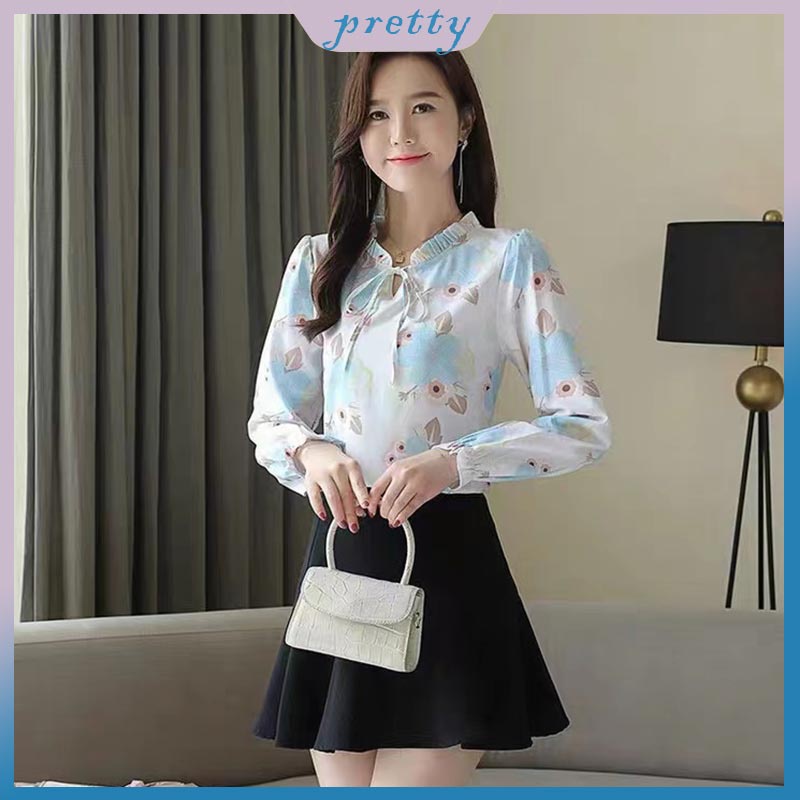 Fashion Women′ S Chiffon Blouse Long Sleeve Flowers Print - China Women's  Shirt and Print price