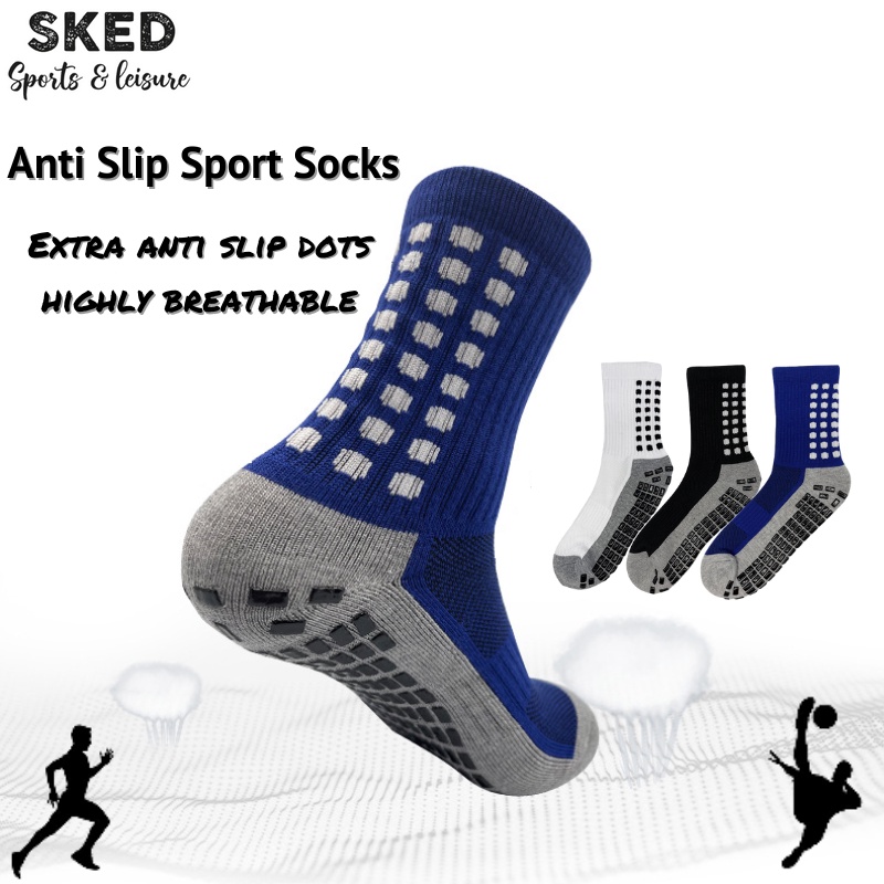 Stock Preferred Sport Socks Anti Slip With Grip 3 Pair Blue