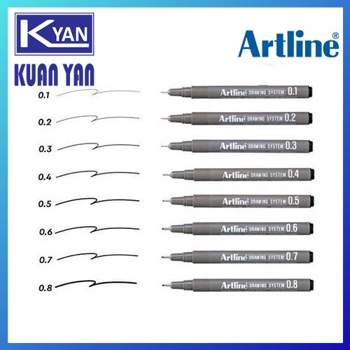  Artline Drawing System Technical Pens - Set of  6-0.05/0.1/0.2/0.3/0.5/0.8 (Black) Pegment Ink, Water Based, Water  Resistant - FREE 3D Key Chain : Office Products