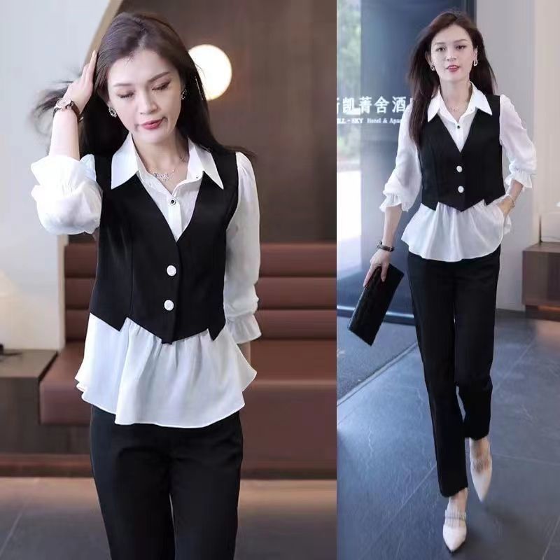 Ready Stock Women's Suit Fashion 2022 Summer Fashion New Dress Long Sleeve  Casual Top Two Piece Set