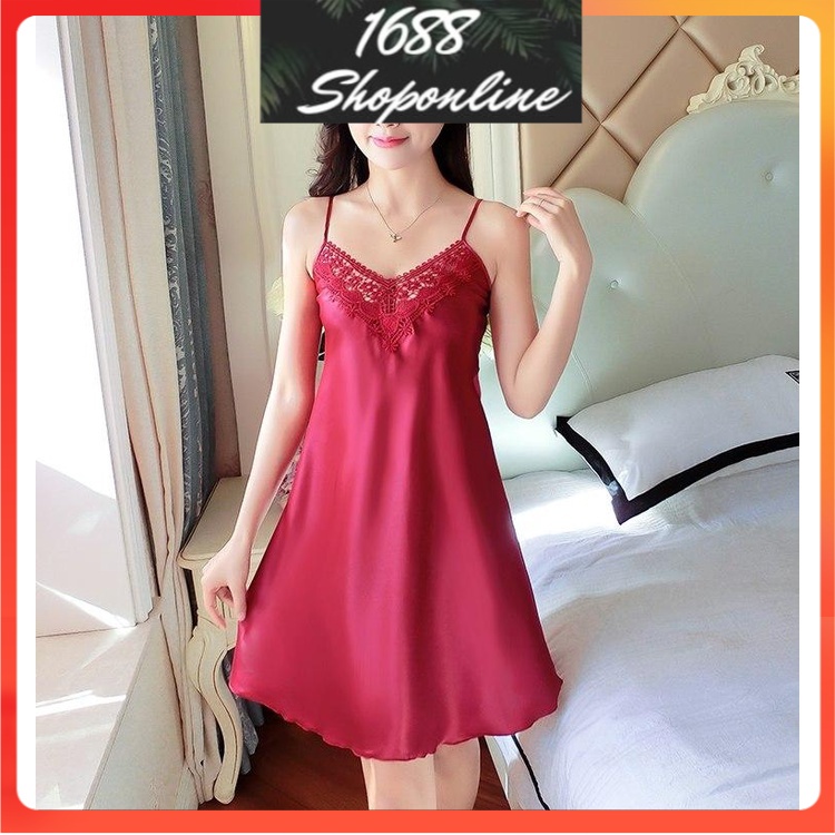 Women Sexy Pajama Night Dress Satin Sleeveless Nighty V-neck Silk Lace  Sleepwear Nightwear