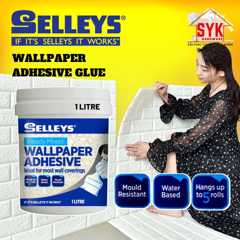 1 Liter Selleys Wallpaper Adhesive Glue/Gum (Dis DIY Wall Paper Hand)